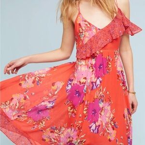 Anthropologie Maeve Grecia Vibrant Floral Midi Dress Flowy Boho Fairy Sz 6